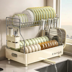Kitchen Dish Storage Shelf, Multifunctional Countertop Organizer, Detachable Easy-Clean Plate Rack, Durable Sturdy Design
